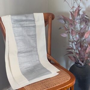 West Elm painted silver white table runner 14 x 90 cotton